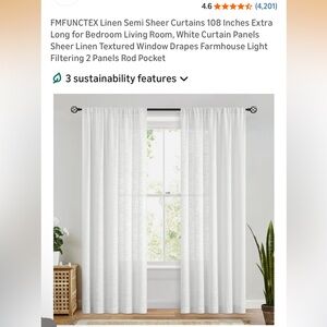 Elegant White Sheer Linen Textured Window Drapes